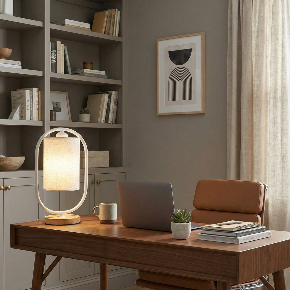 Dimmable Solid Wood & Linen Shade Table Lamp