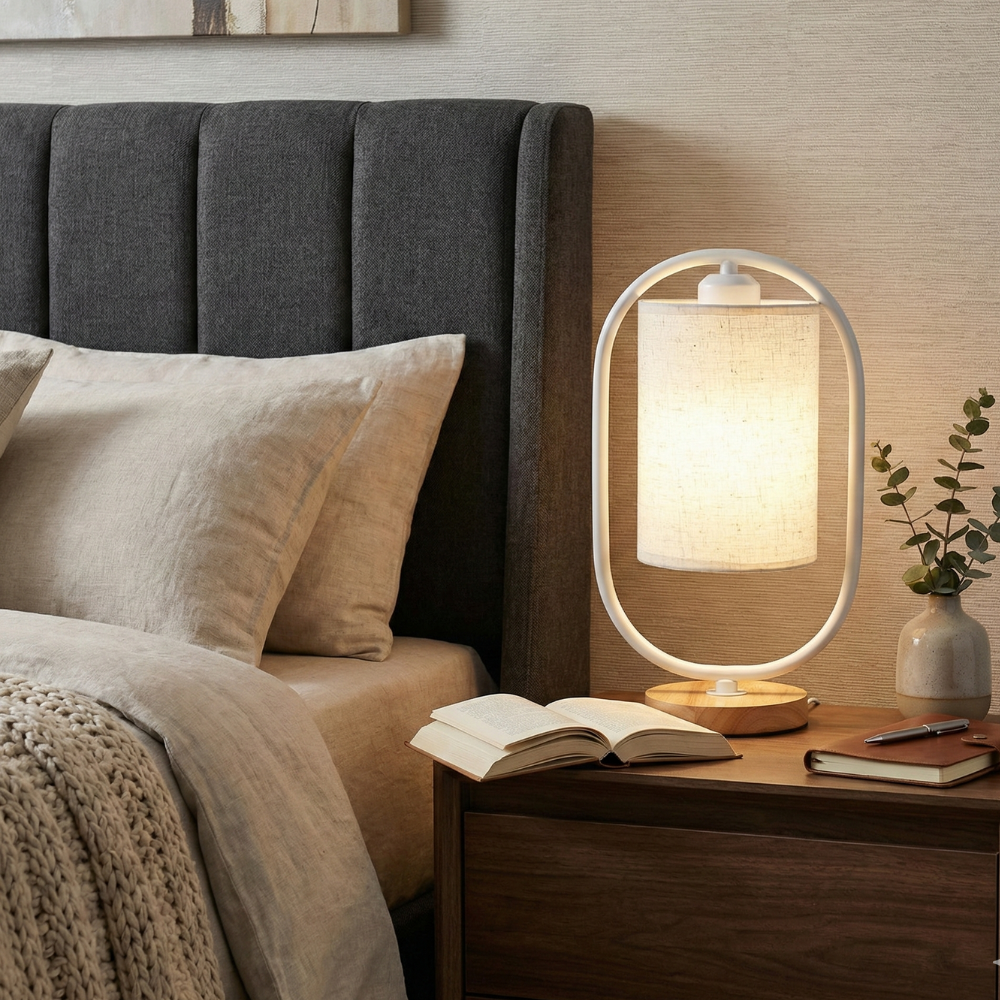 Dimmable Solid Wood & Linen Shade Table Lamp