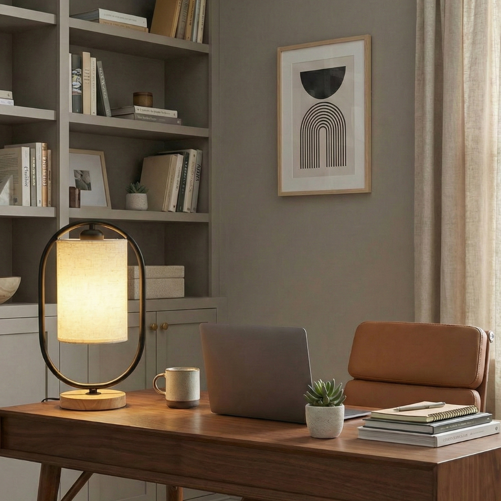 Dimmable Solid Wood & Linen Shade Table Lamp