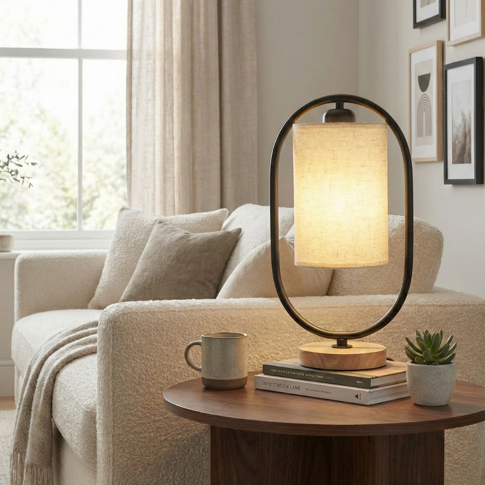 Dimmable Solid Wood & Linen Shade Table Lamp