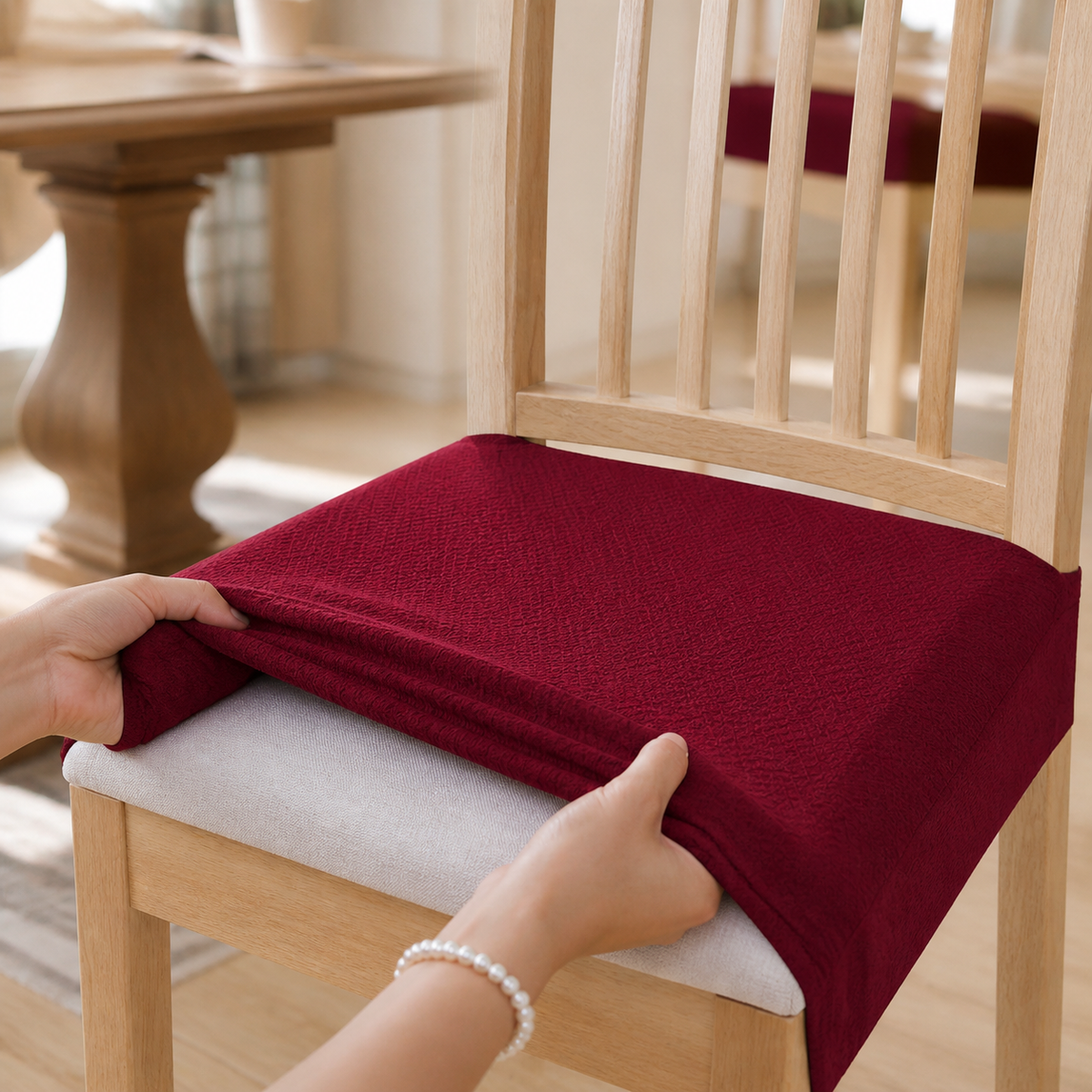Dining Chair Cover Waterproof Diamond Jacquard 4-Way Stretch