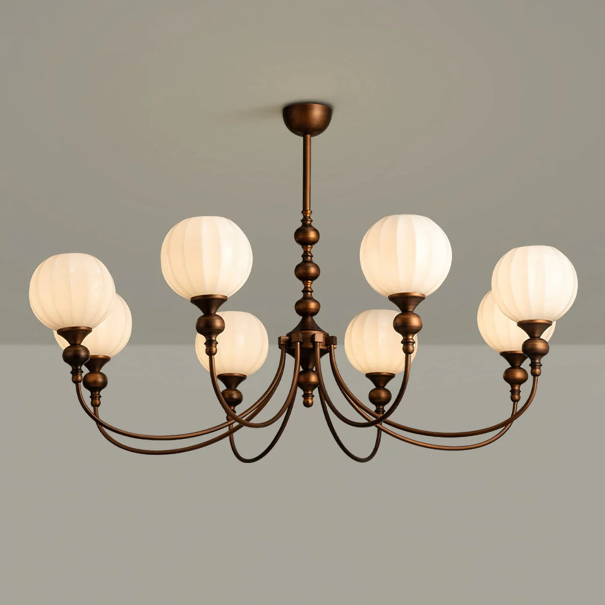 Dining Room Chandelier Antique Bronze Ribbed Glass 3-8-Light