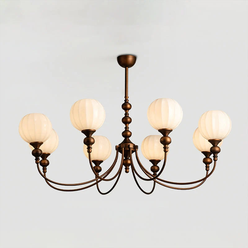Dining Room Chandelier Antique Bronze Ribbed Glass 3-8-Light