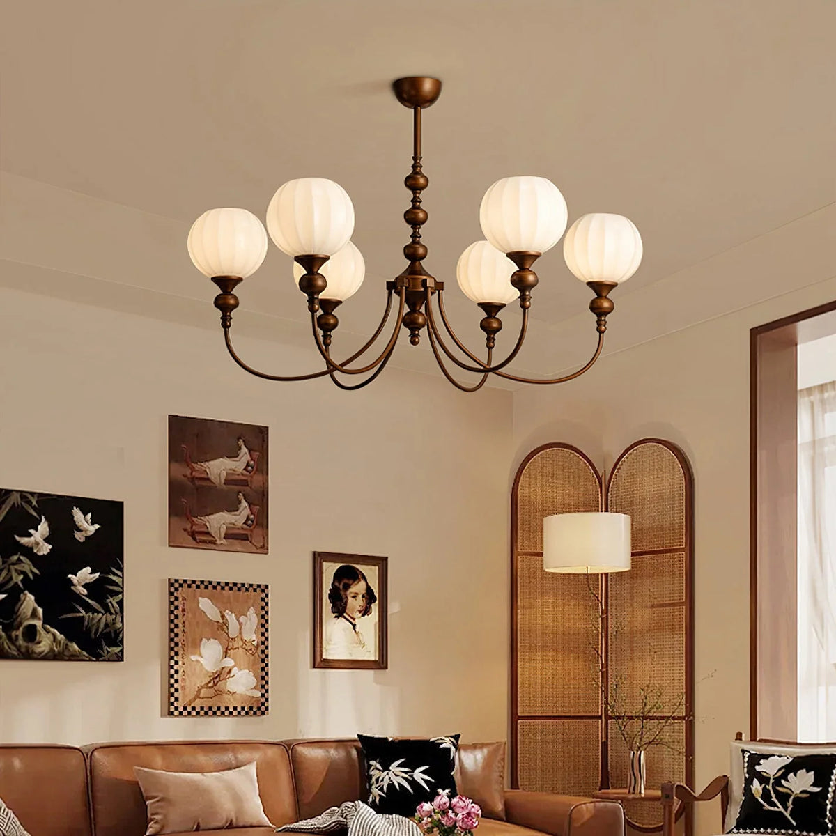 Dining Room Chandelier Antique Bronze Ribbed Glass 3-8-Light