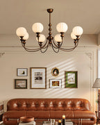 Dining Room Chandelier Antique Bronze Ribbed Glass 3-8-Light