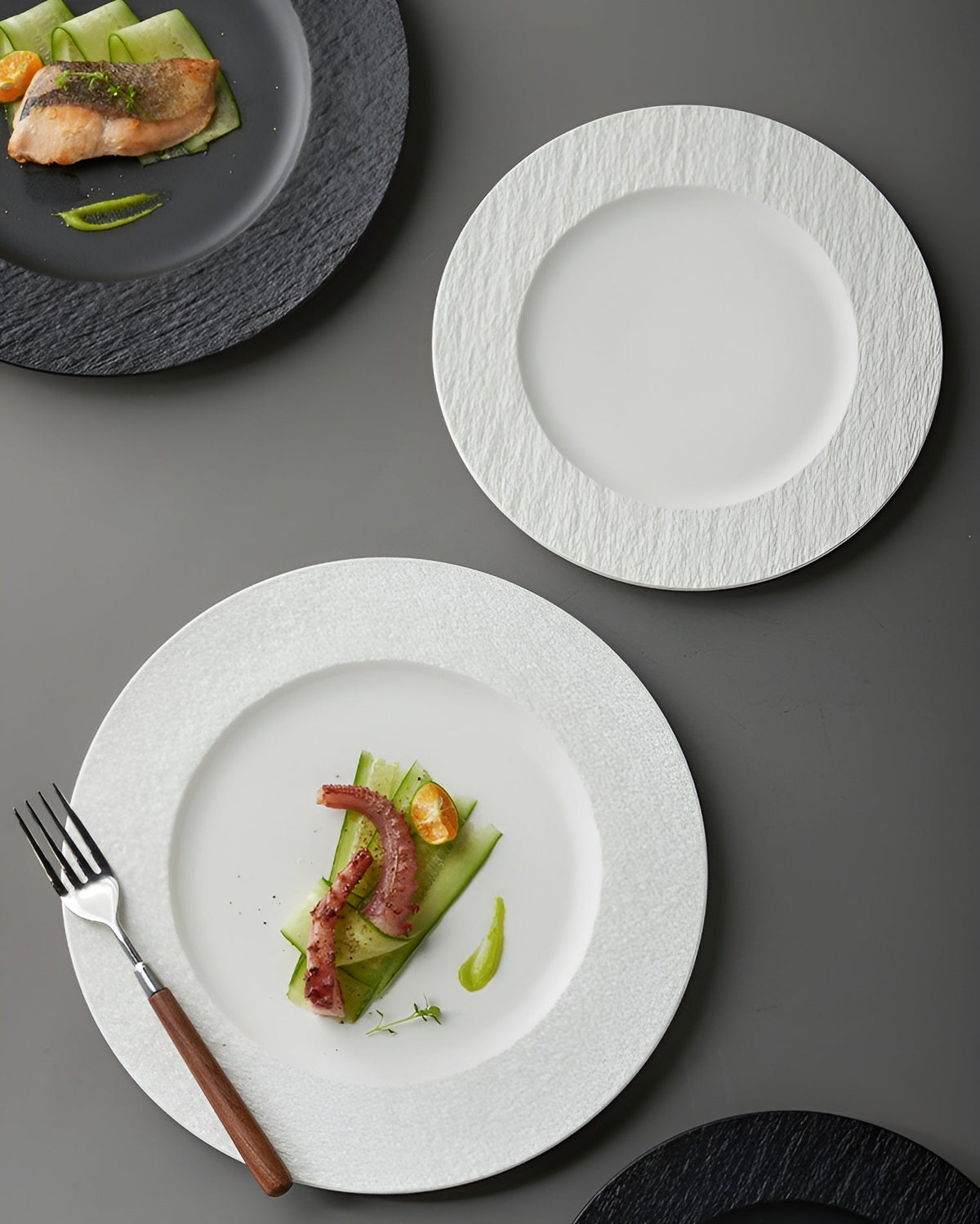 Dinner Plate Ceramic Stoneware Matte Finish & Textured Rim