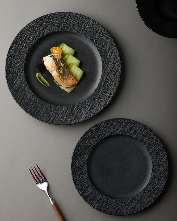 Dinner Plate Ceramic Stoneware Matte Finish & Textured Rim