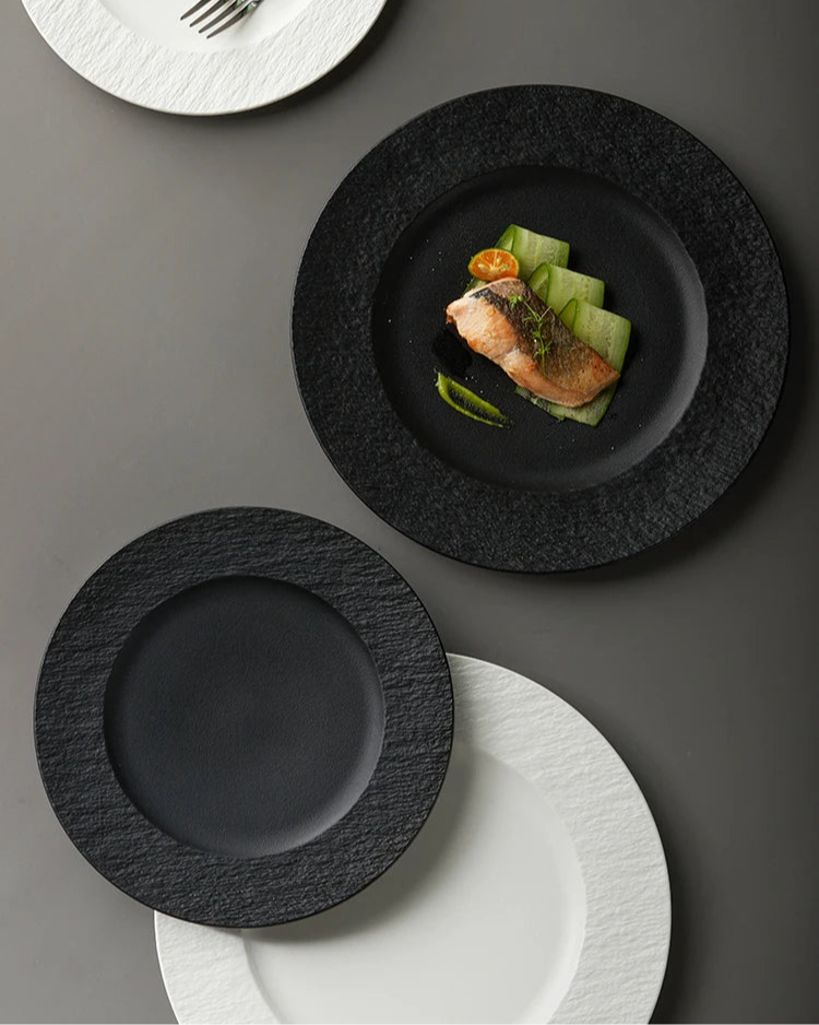 Dinner Plate Ceramic Stoneware Matte Finish & Textured Rim