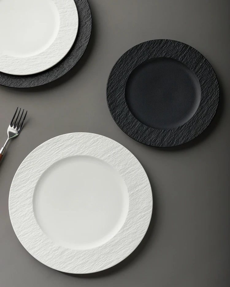 Dinner Plate Ceramic Stoneware Matte Finish & Textured Rim