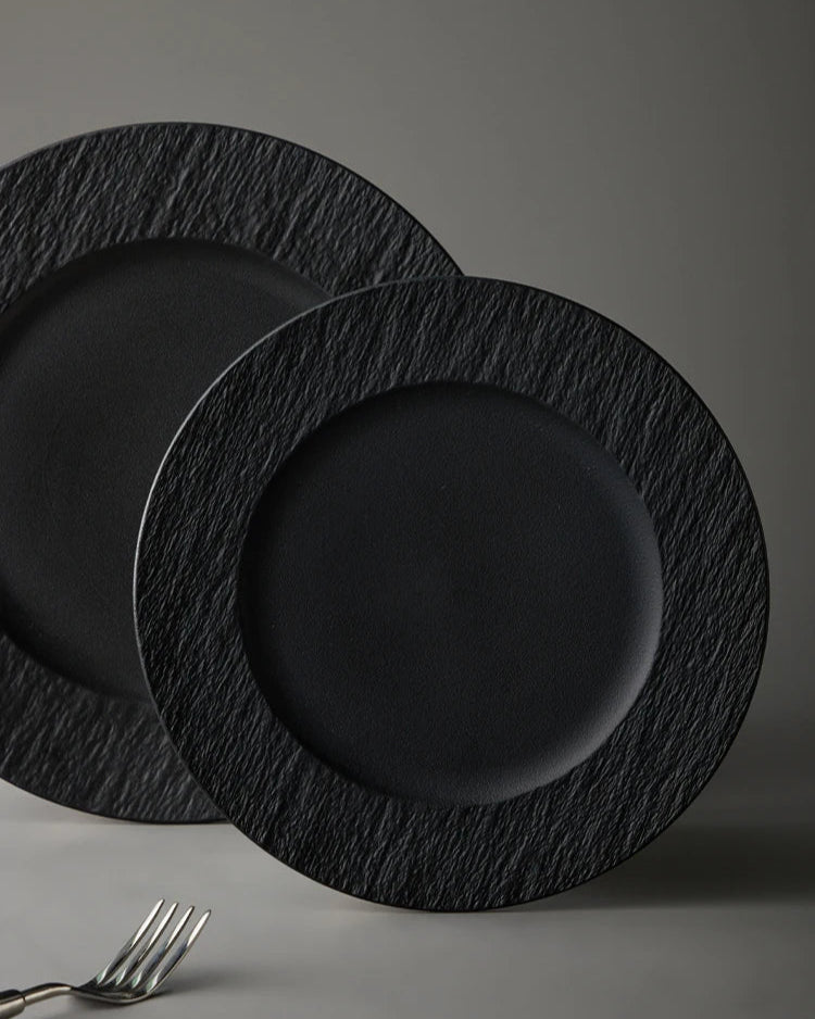 Dinner Plate Ceramic Stoneware Matte Finish & Textured Rim