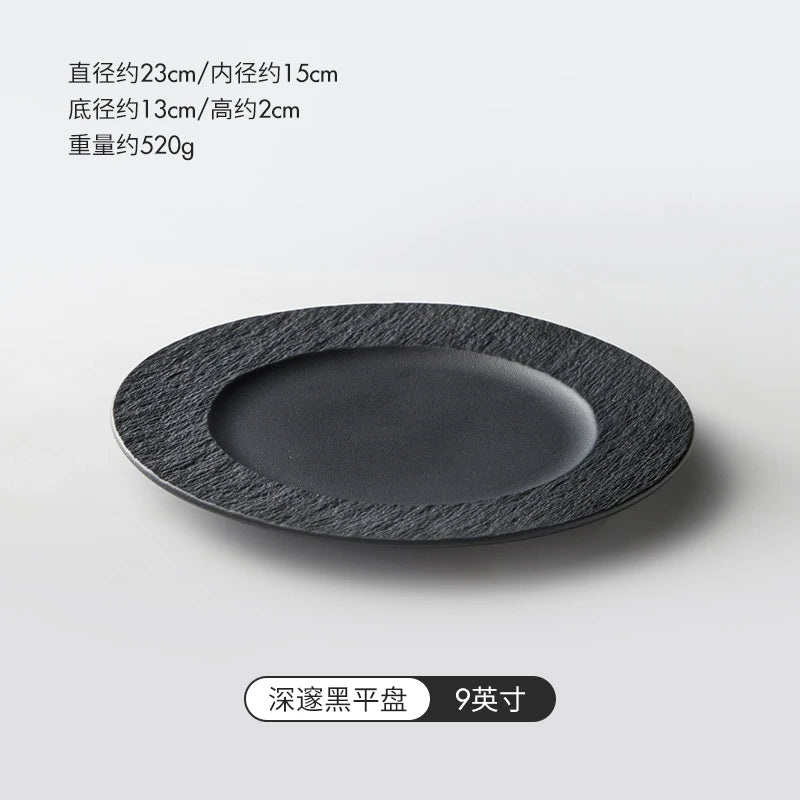 Dinner Plate Ceramic Stoneware Matte Finish & Textured Rim