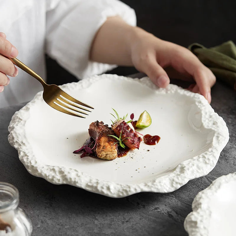 Dinner Plate Porcelain Rustic Textured Edge Dishwasher Safe