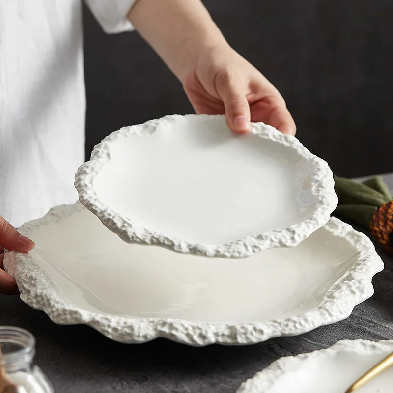 Dinner Plate Porcelain Rustic Textured Edge Dishwasher Safe