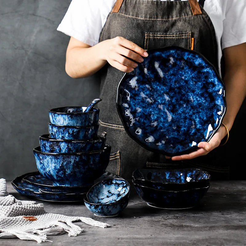 Dinnerware Set 10-Piece Ceramic Galaxy Blue Dishwasher Safe