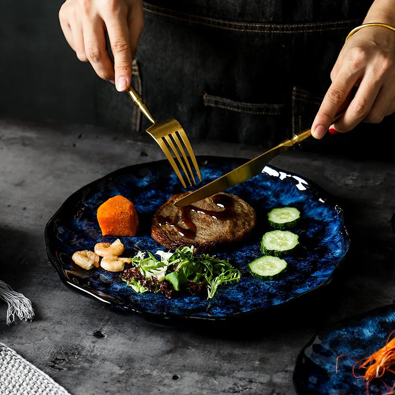 Dinnerware Set 10-Piece Ceramic Galaxy Blue Dishwasher Safe