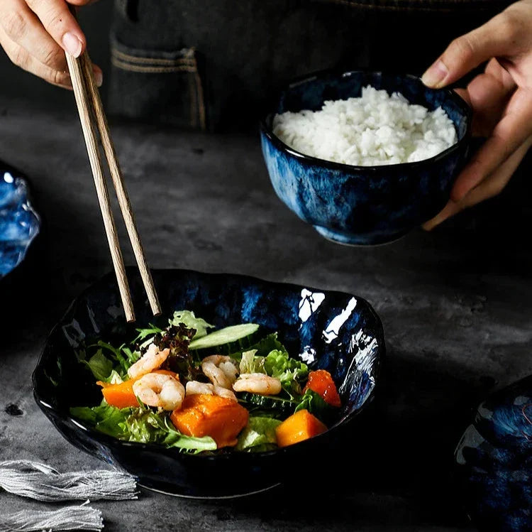 Dinnerware Set 10-Piece Ceramic Galaxy Blue Dishwasher Safe