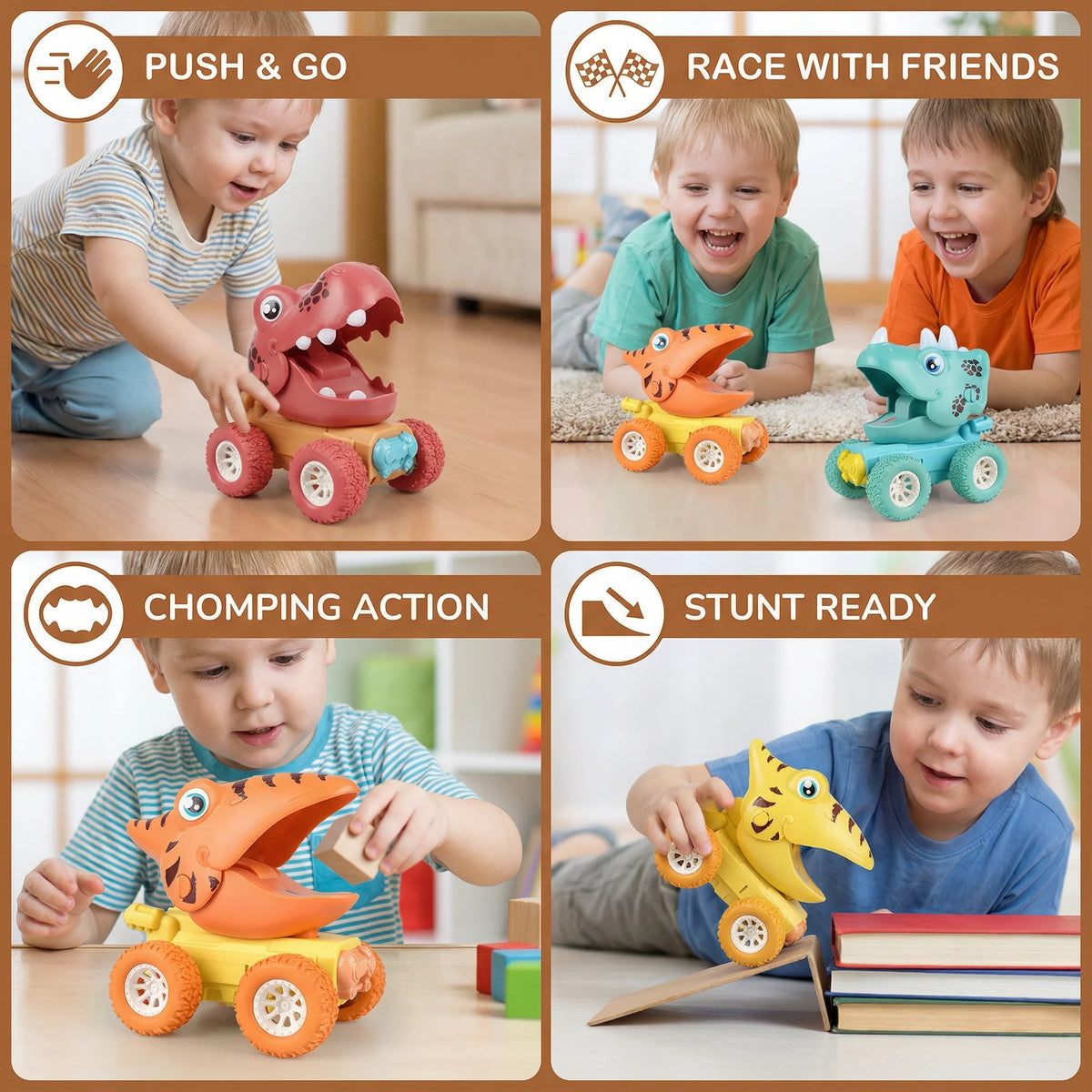 Dino Truck Push-Activated Obstacle-Ready Wheels