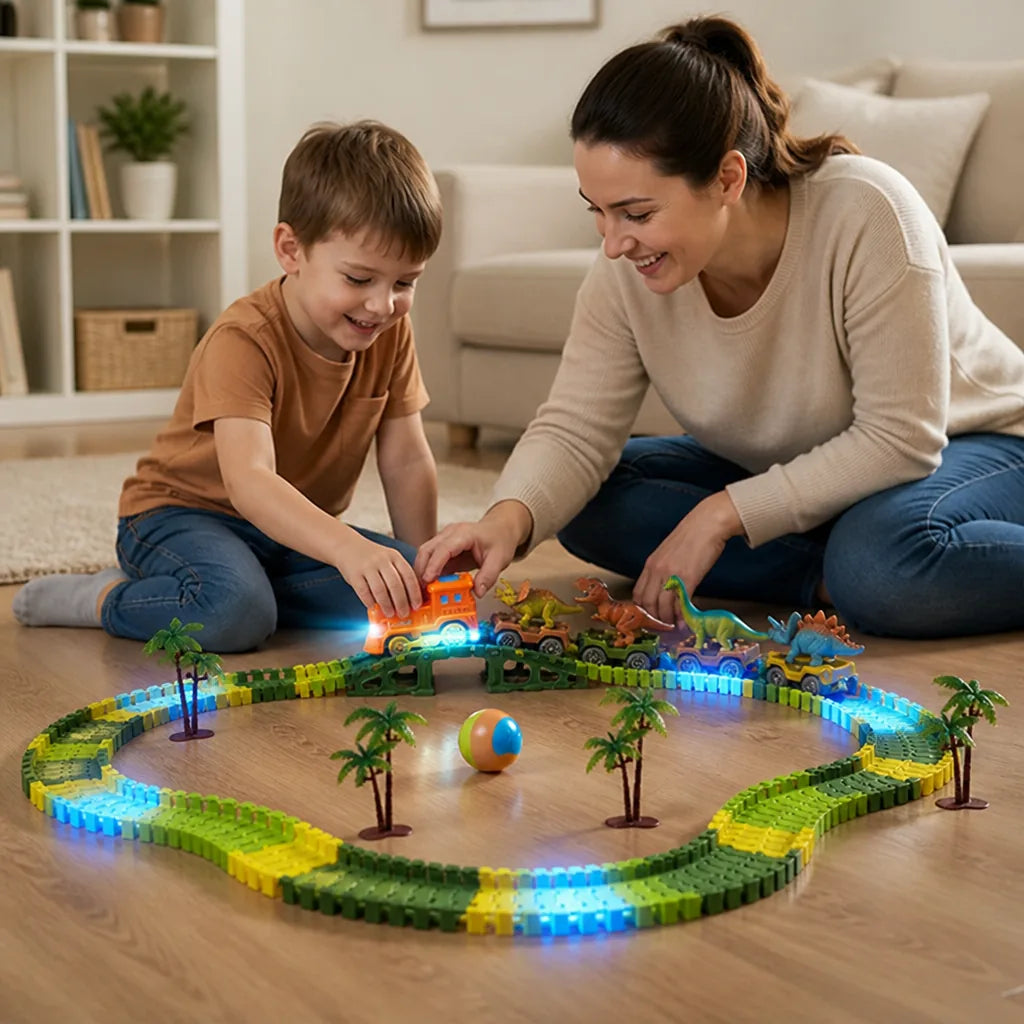 Dinosaur Race Track Set Flexible Track LED Train