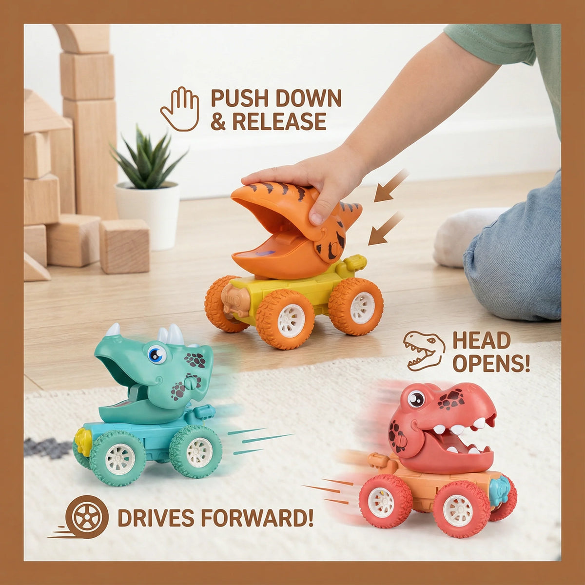 Dinosaur Truck Push-Activated Smooth-Rolling Compact Handheld
