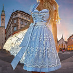 Dirndl Dress Adjustable Bodice Lacing & Embroidered Accents