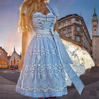 Dirndl Dress Adjustable Bodice Lacing & Embroidered Accents