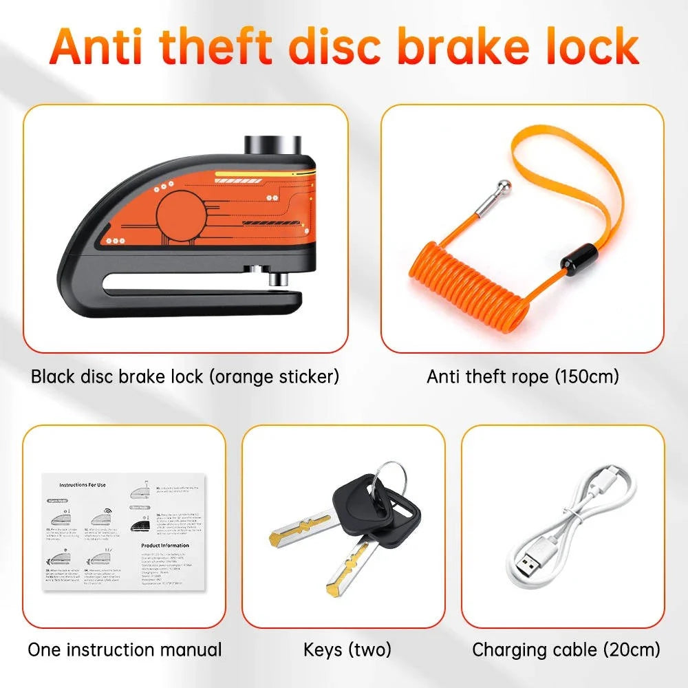 Disc Brake Lock 120dB Alarm Aluminum Alloy IP67 Waterproof