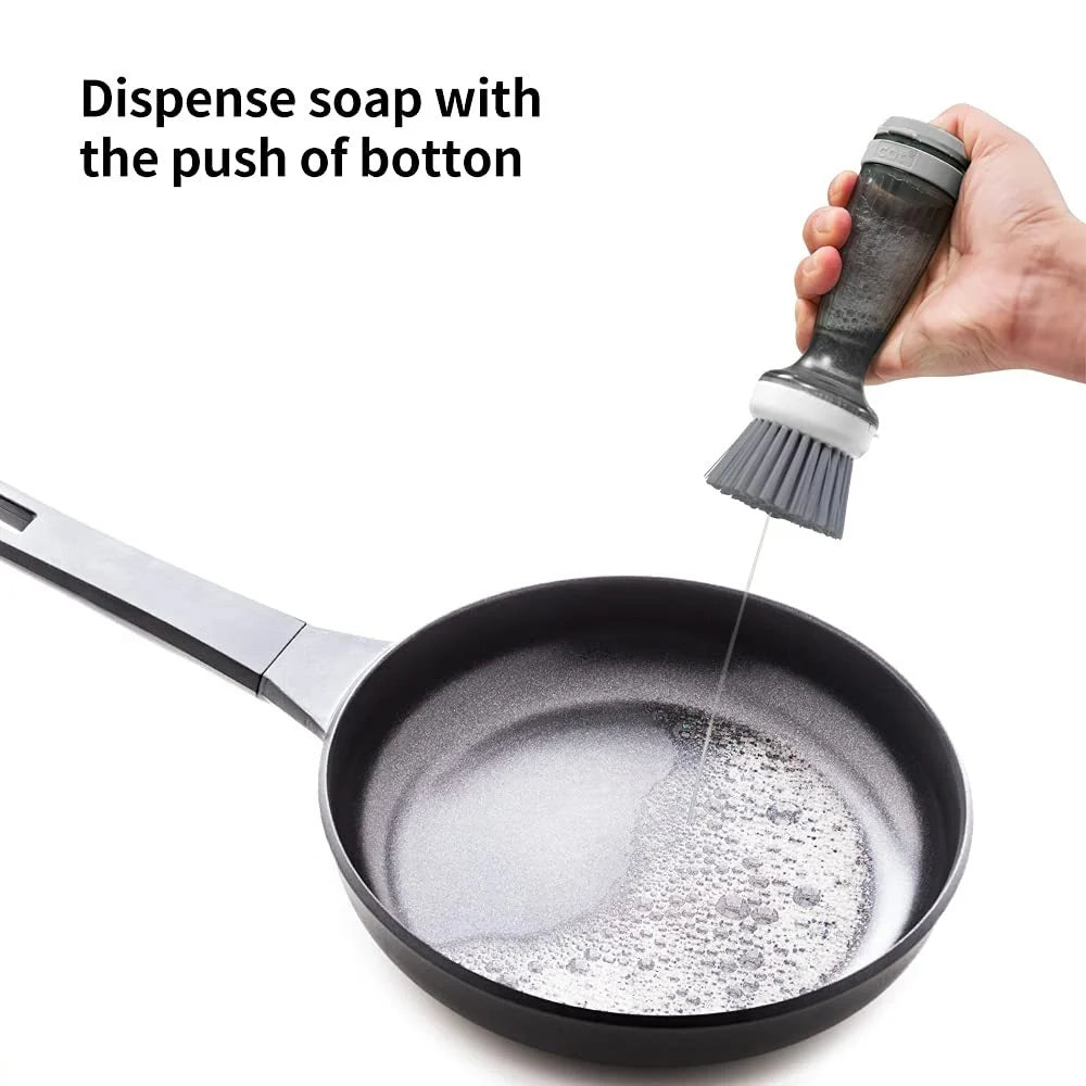 Dish Brush Refillable Soap Dispenser Ergonomic Non-Slip Handle