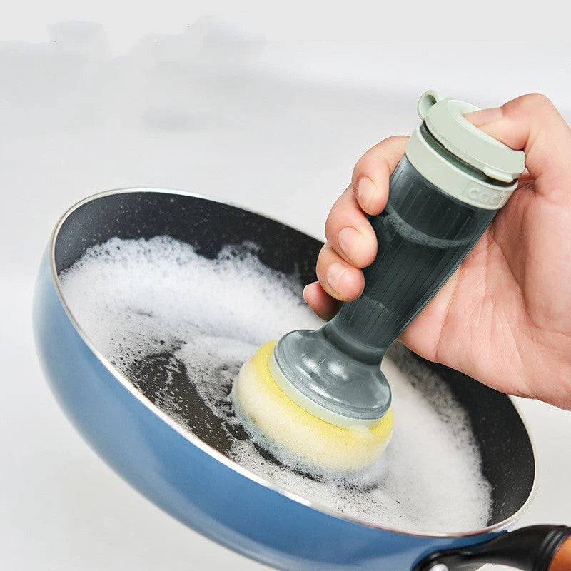Dish Brush Refillable Soap Dispenser Ergonomic Non-Slip Handle