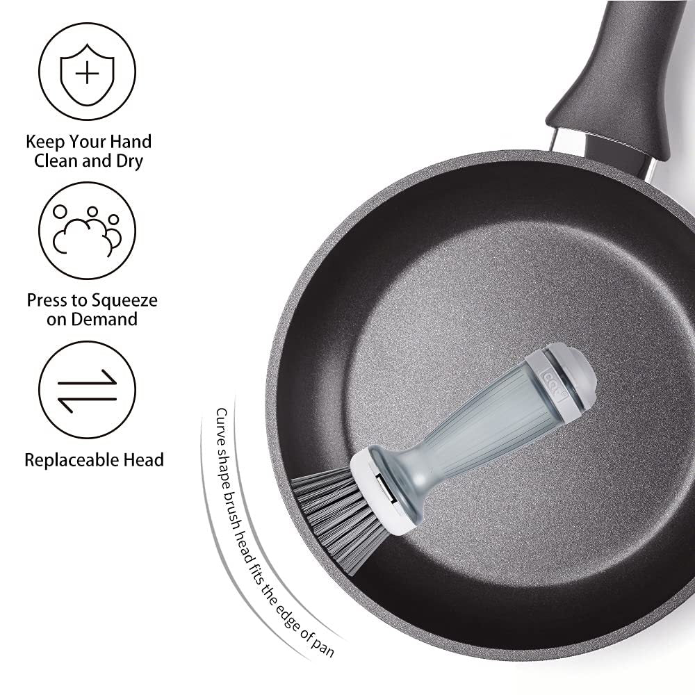 Dish Brush Refillable Soap Dispenser Ergonomic Non-Slip Handle