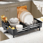 Dish Drying Rack Expandable Drainage Channel & Cutlery Holder