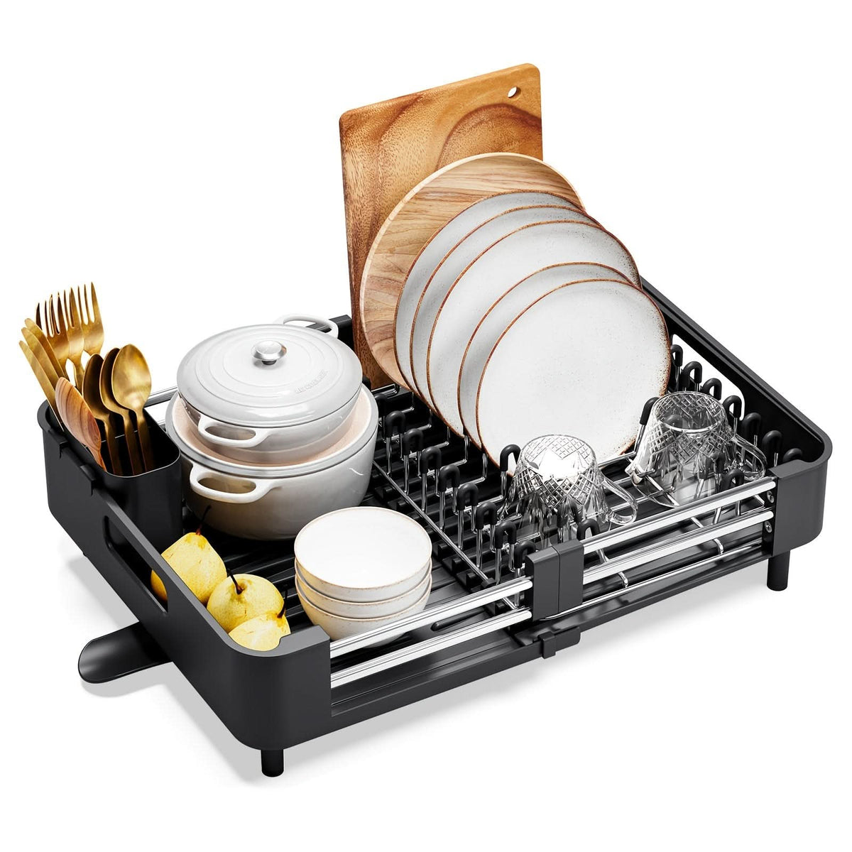 Dish Drying Rack Expandable Drainage Channel & Cutlery Holder