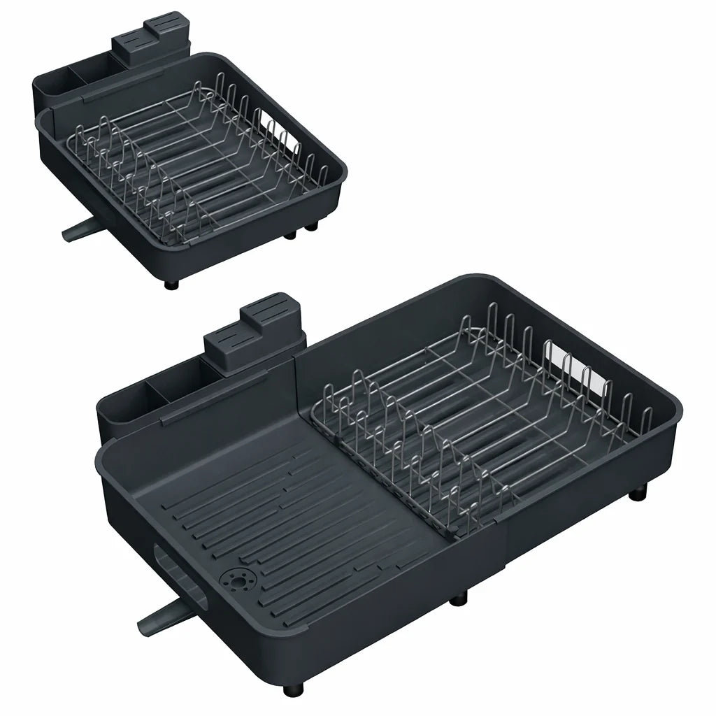 Dish Drying Rack Expandable Drainage Channel & Cutlery Holder