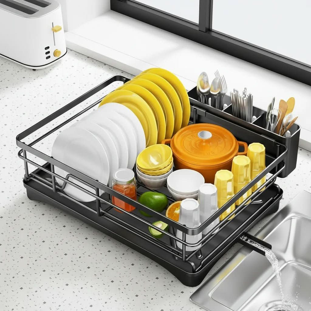 Dish Drying Rack Large Capacity Integrated Drip Tray