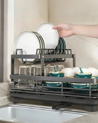 Dish Drying Rack Multi-Level Carbon Steel 360° Rotatable Drain
