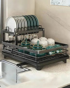 Dish Drying Rack Multi-Level Carbon Steel 360° Rotatable Drain