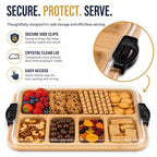 Divided Snack Tray Bamboo Clear Lid & Detachable Handle
