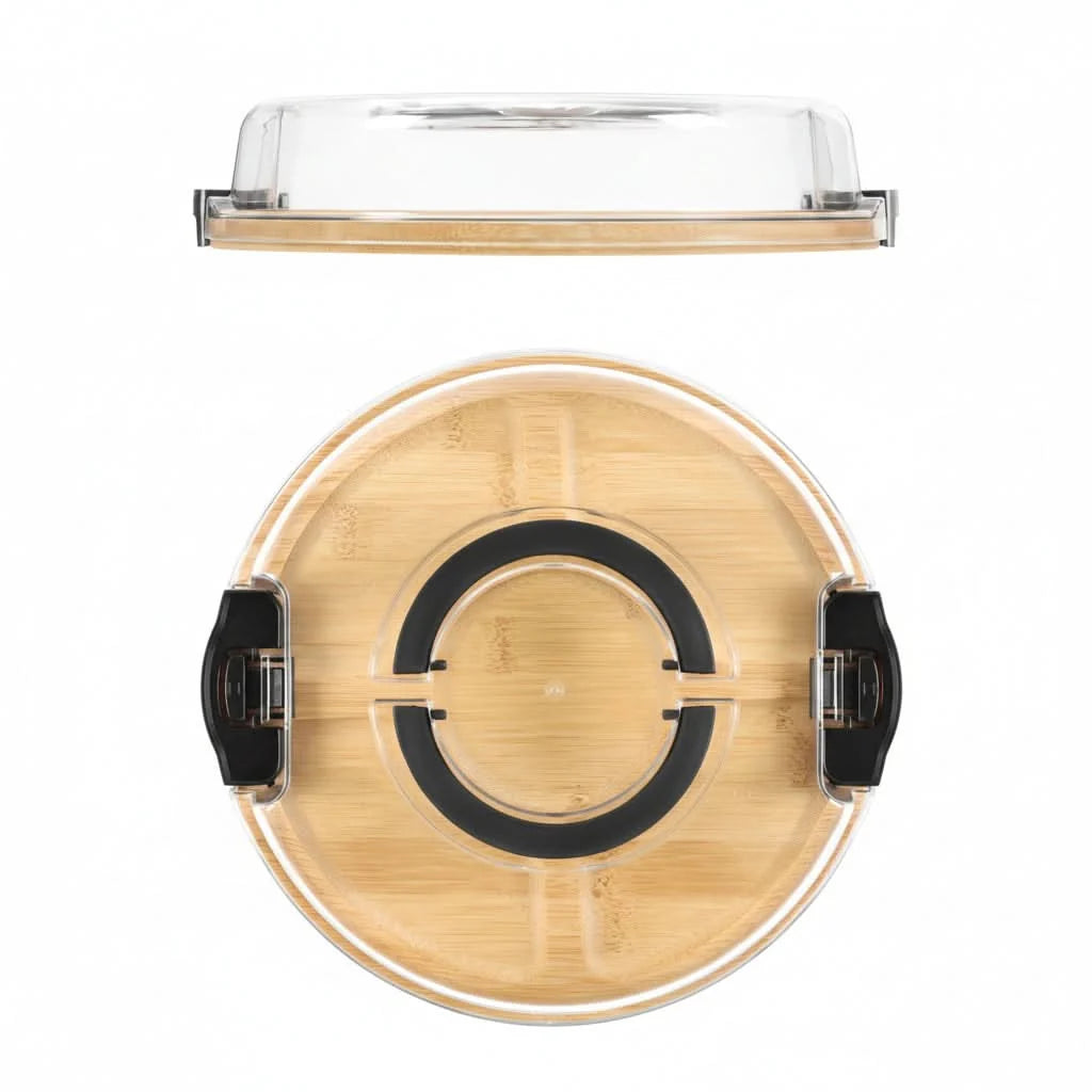 Divided Snack Tray Bamboo Clear Lid & Detachable Handle