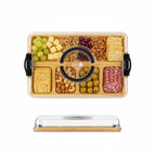 Divided Snack Tray Bamboo Clear Lid & Detachable Handle