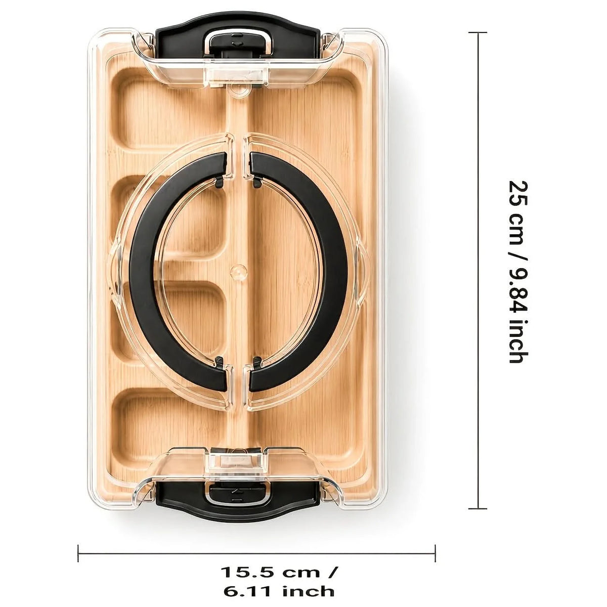 Divided Snack Tray Bamboo Clear Lid & Detachable Handle