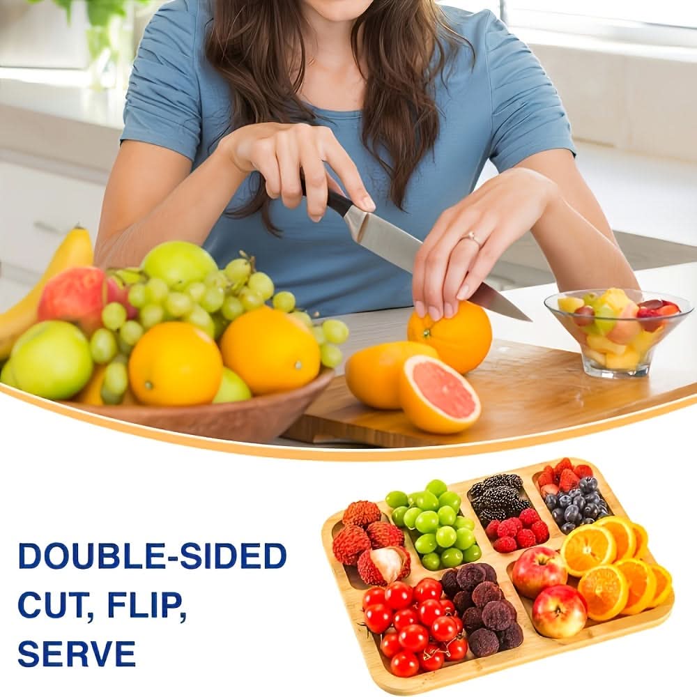Divided Snack Tray Bamboo Clear Lid & Detachable Handle