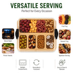 Divided Snack Tray Bamboo Clear Lid & Detachable Handle
