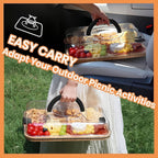 Divided Snack Tray Bamboo Clear Lid & Detachable Handle