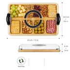 Divided Snack Tray Bamboo Clear Lid & Detachable Handle