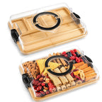 Divided Snack Tray Bamboo Clear Lid & Detachable Handle