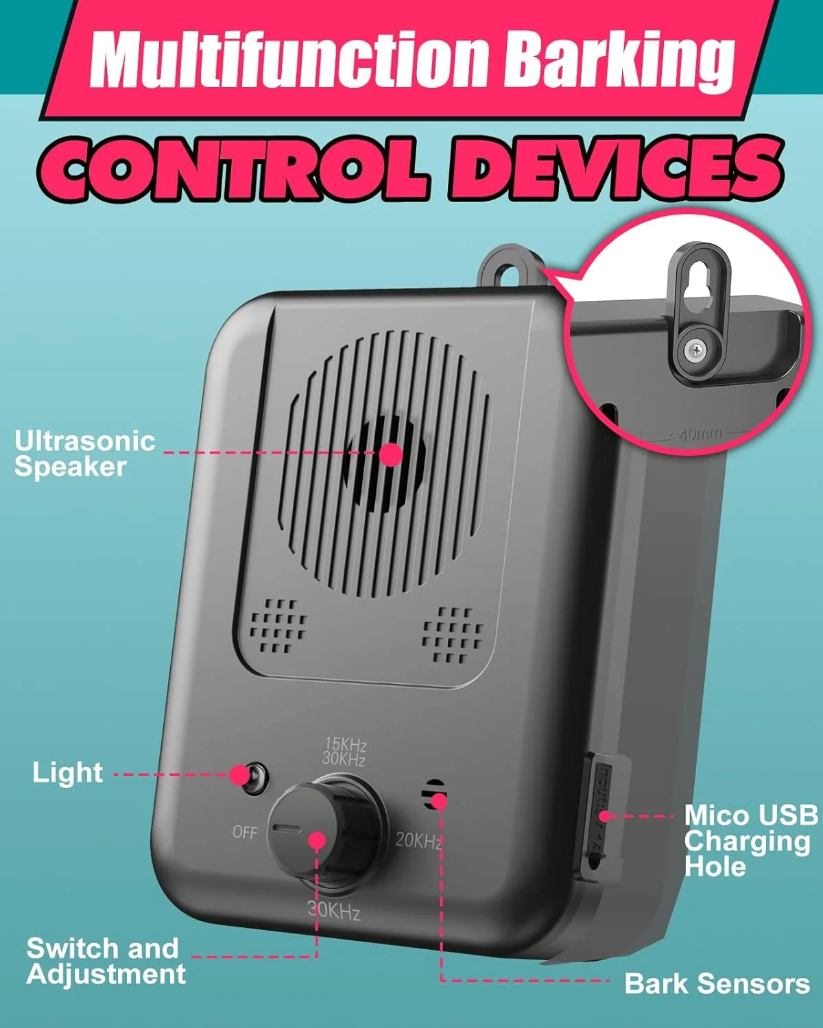 Dog Bark Controller Ultrasonic Multi-Frequency Rechargeable