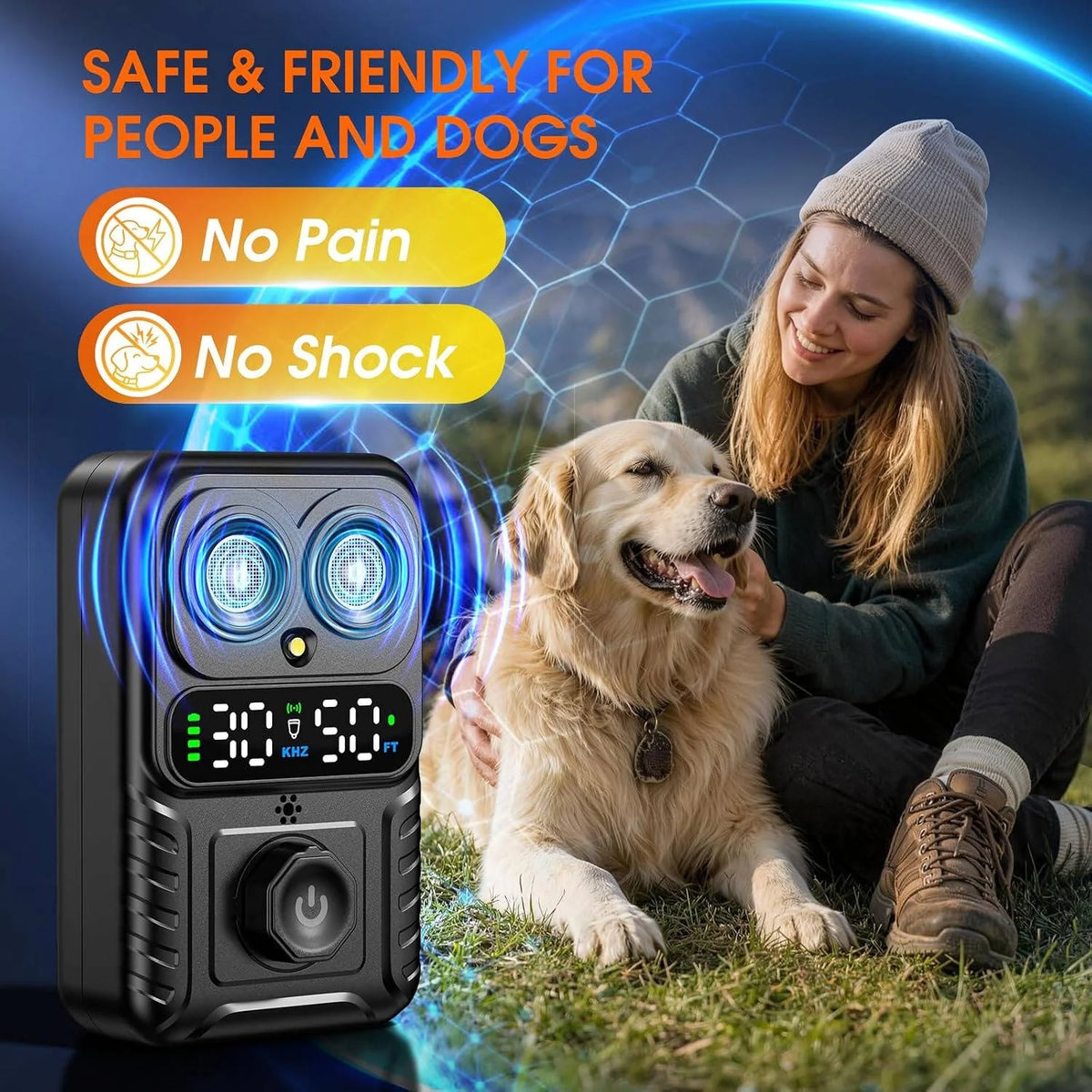 Dog Bark Deterrent Dual Ultrasonic Adjustable Range Rechargeable