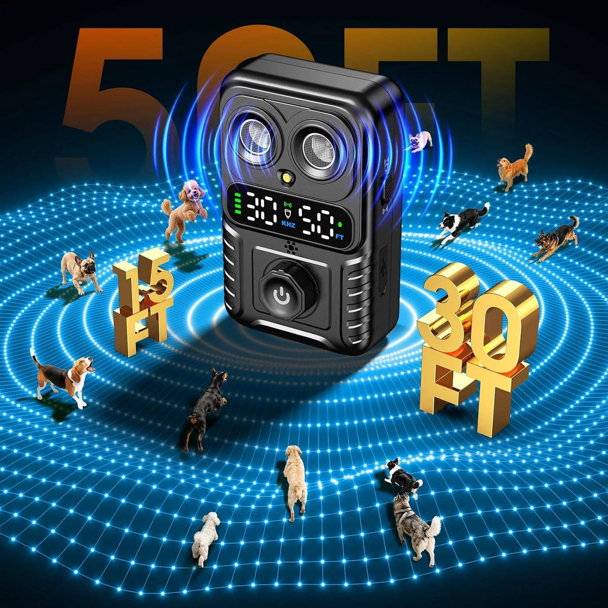 Dog Bark Deterrent Dual Ultrasonic Adjustable Range Rechargeable