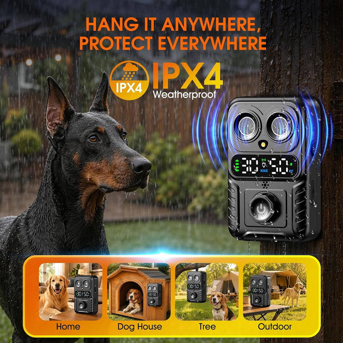 Dog Bark Deterrent Dual Ultrasonic Adjustable Range Rechargeable