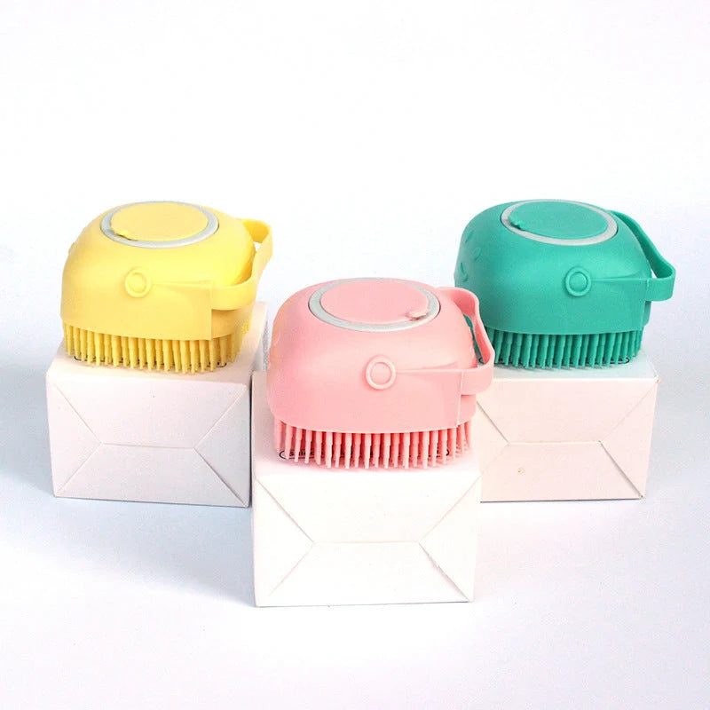 Dog Bath Brush Silicone Bristles & Shampoo Dispenser