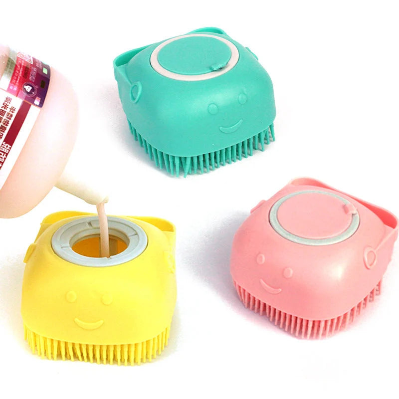 Dog Bath Brush Silicone Bristles & Shampoo Dispenser